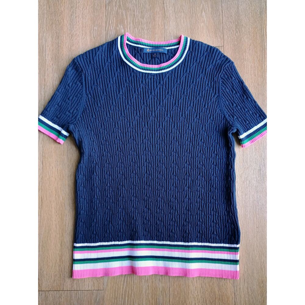 Brooks Brothers Navy Sweater with Pink and Green Stripes
